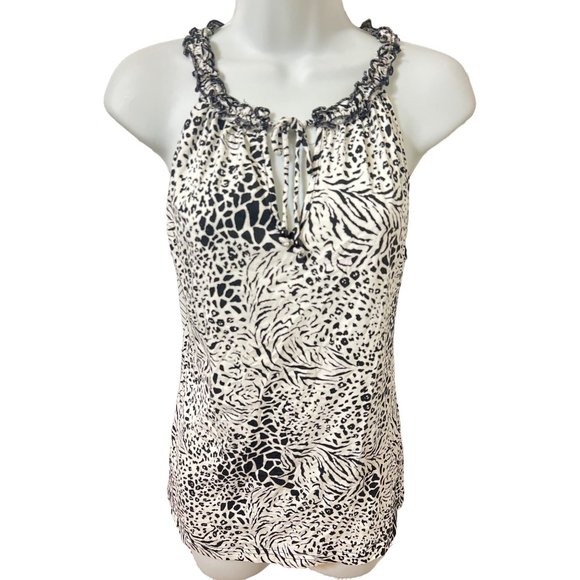 Ecologie Black and White Animal Print Sleeveless Halter Top Large - Picture 1 of 6